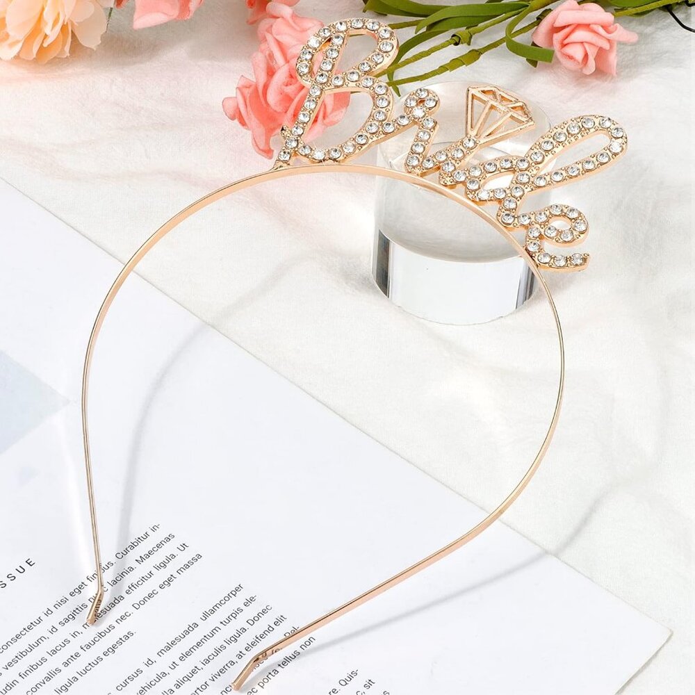 Bride Headband, Gold Bride Tiara, Bride To Be Headband, Rhinestone Bachelorette - Picture 3 of 7